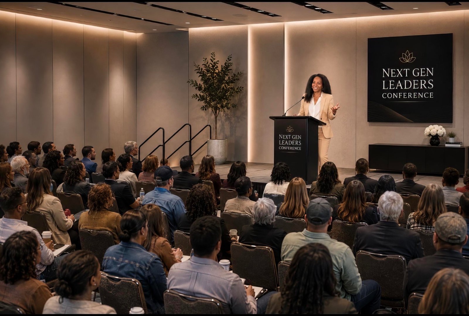 Ogo Ekweozor-Holley speaking from the podium at the Next Gen Leaders Conference